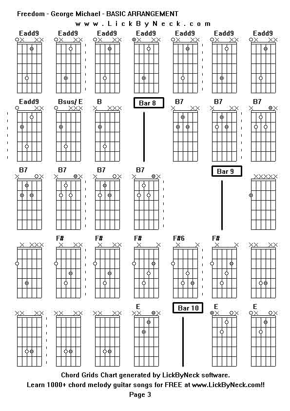 Chord Grids Chart of chord melody fingerstyle guitar song-Freedom - George Michael - BASIC ARRANGEMENT,generated by LickByNeck software.